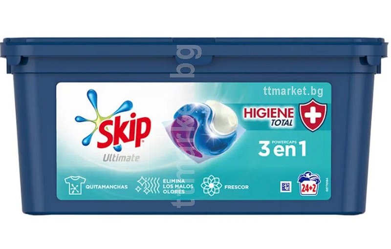 Skip Ultimate 3 en 1 Higiene Total Капсули за пране на бели и цветни ...