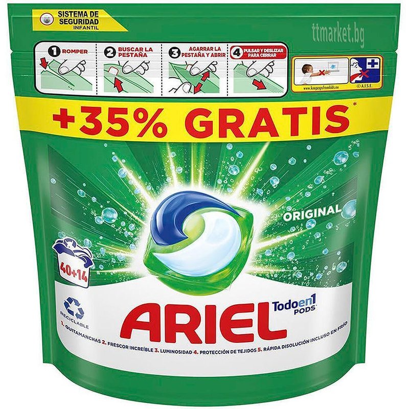 Ariel Todo en 1 Pods Original Капсули за бели и цветни тъкани Оригинал ...