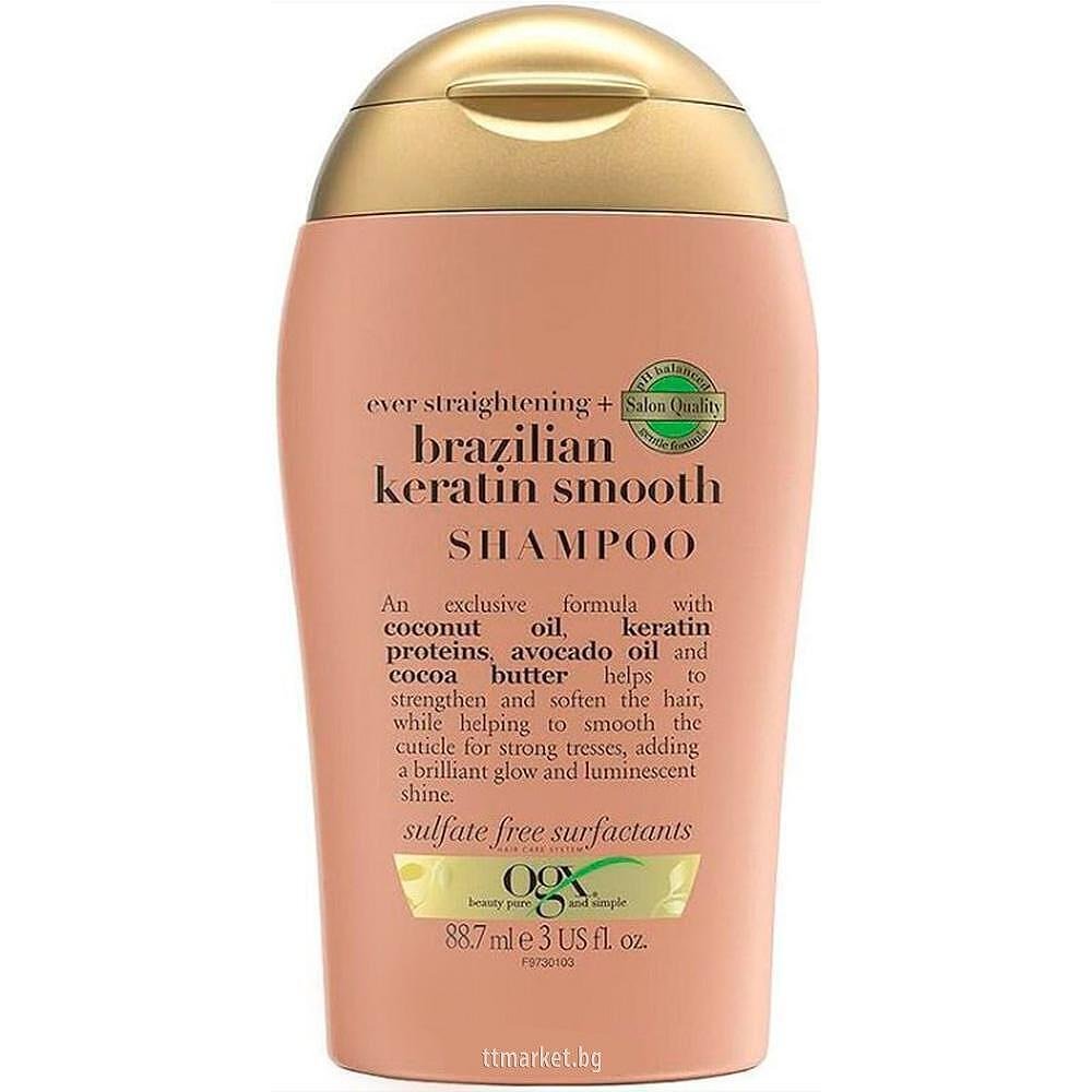 OGX Brazilian Keratin Smooth Shampoo Мини шампоан с кокосово масло и ...