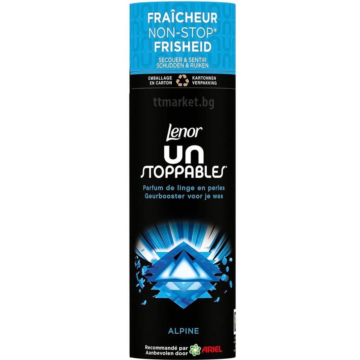 LenorUnstoppablesParfumdelingeenPerlesAlpinerecommandeparArielПарфюмниперлизаусилванеароматанапранетоАлпийскасвежест235грФренскокачество
