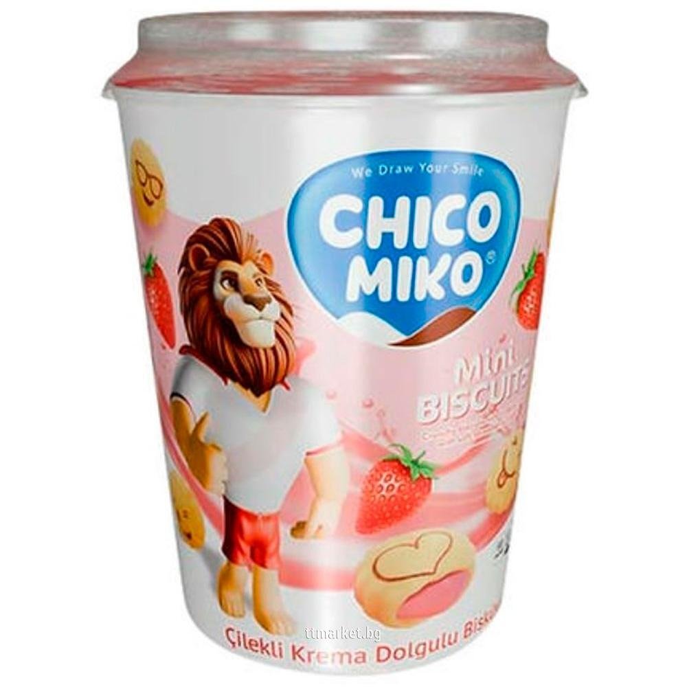 Chico Miko Mini Biscuits Strawberry Cream Мини бисквити с Ягодов пълнеж ...