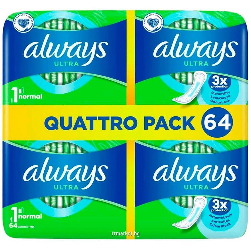 Always Ultra Quattro Pack Normal Дамски превръзки с 3 пъти по-голяма ...