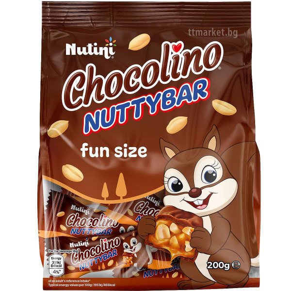 Nutini Chocolino Nutty Bar Fun Size Барчета с карамелен пълнеж и ...