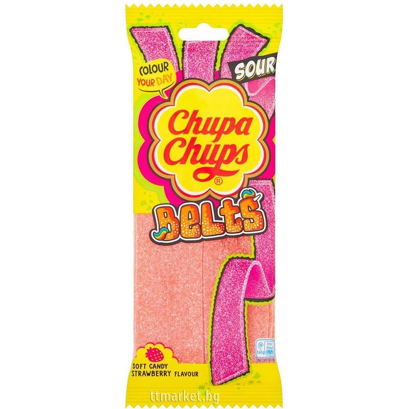 Chupa Chups Belts Soft Candy Strawberry Flavour Желирани бонбони Ленти ...