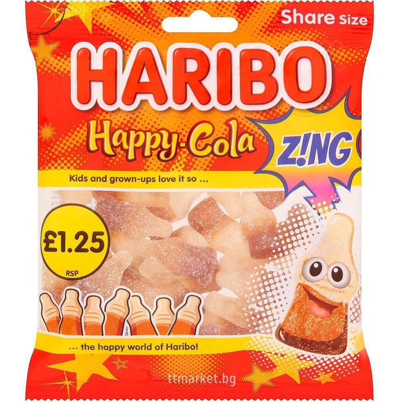 Haribo Happy Cola Zing Желирани бонбони с форма на мини Бутилки с ...